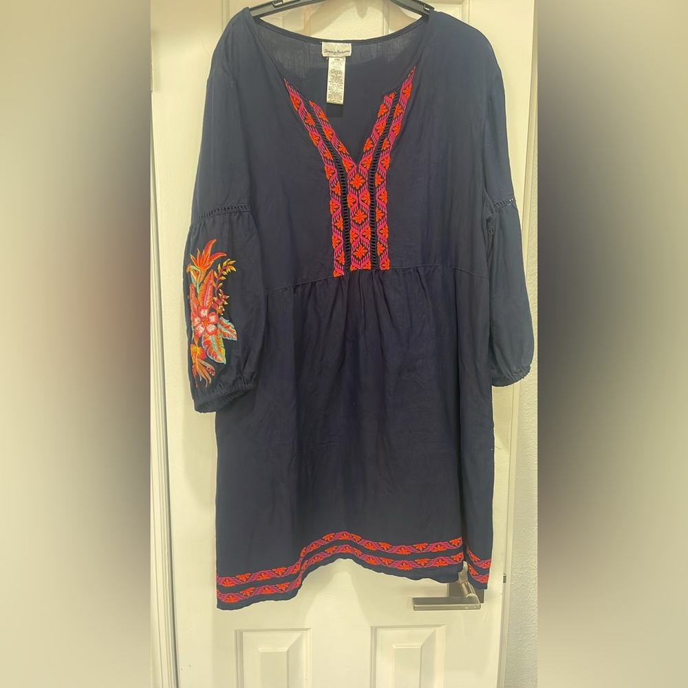 Tommy bahama sz xl embroidered navy linen dress
